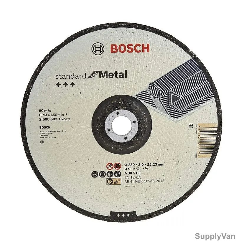 Bosch Metal Cutting Disc With Depressed Center, 2608603162, 3MM Thk, 22.23MM Bore Dia x 230MM Dia