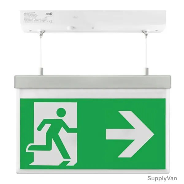 ESP Hanging Emergency Exit Sign Board With Light, Duceri, LED, 2W, 5500K, Cool White, Right Legend