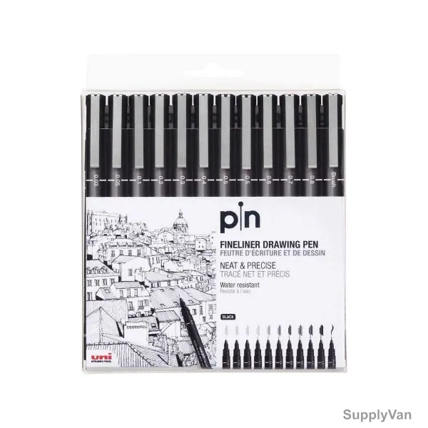 Uni-Ball Fine Line Marker, PIN200-05D, Uni-Pin, 0.03-0.8MM Tip, Assorted Colors, 60 Pcs/Set