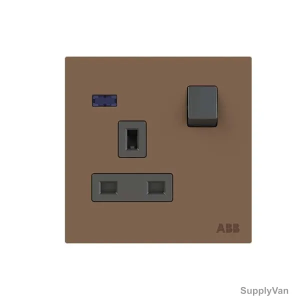 ABB Single Pole Switched Socket With LED, AM23486-MO, Millenium, 1 Gang, 13A, Mocha Brown — image 1