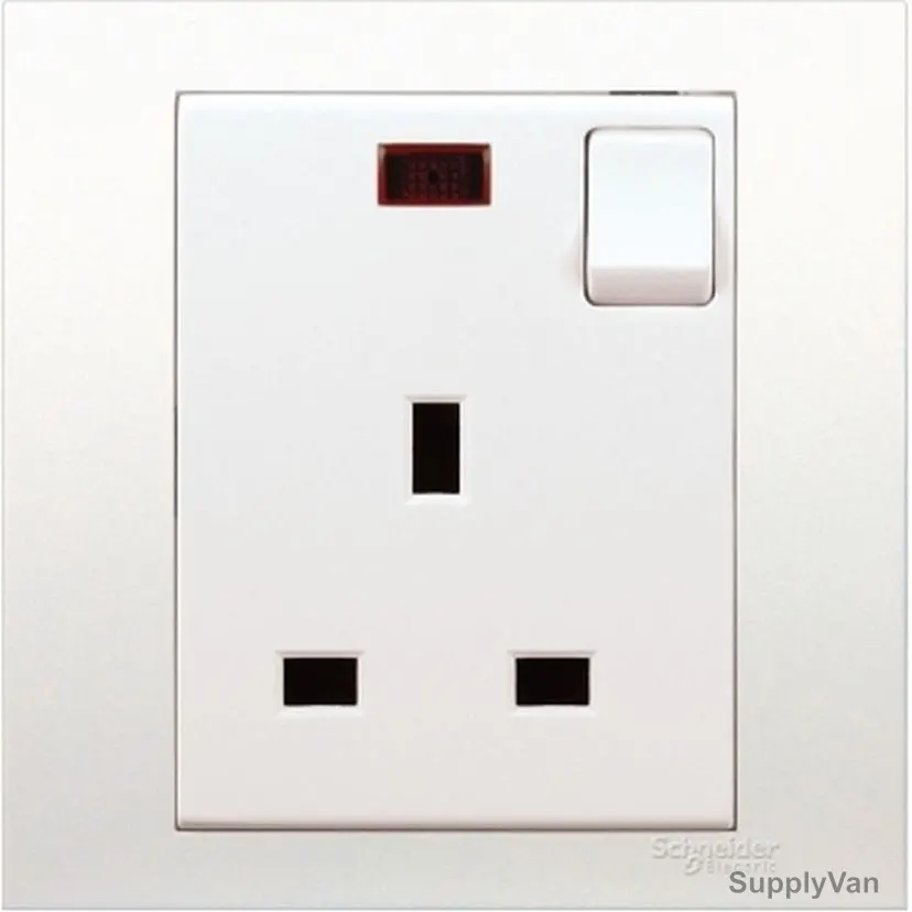 Schneider Electric Switched Socket With Neon, KB15N, Vivace, 1 Gang, 13A, 250VAC, White