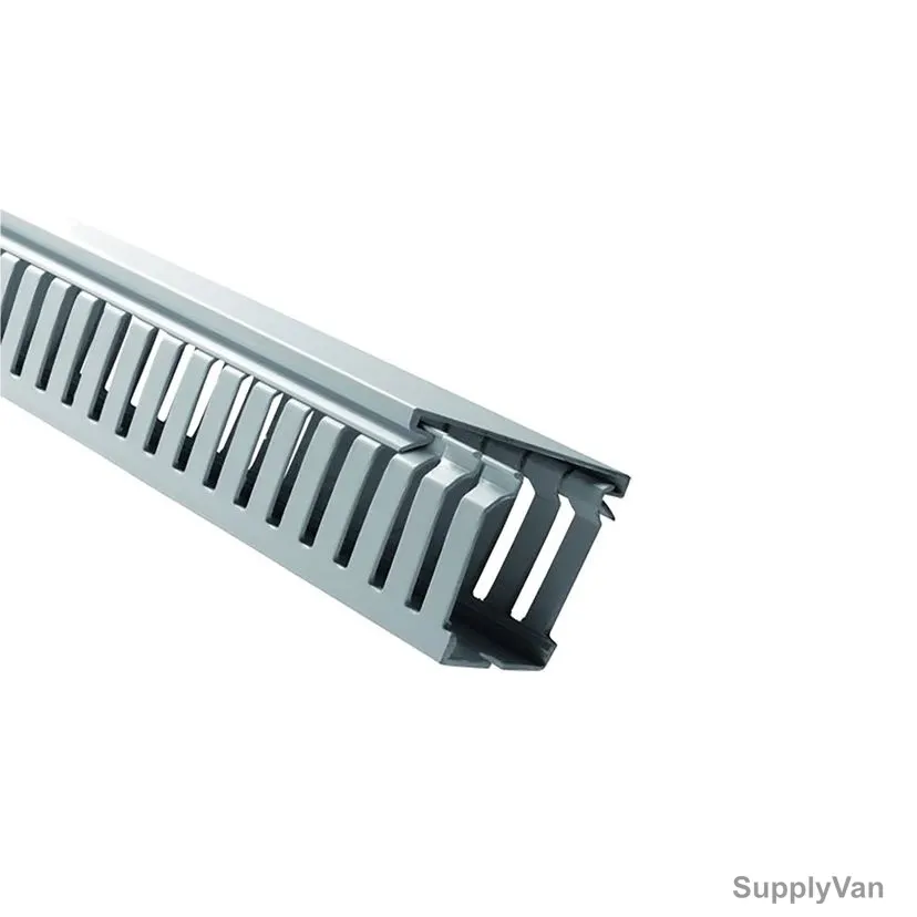Slotted Panel Trunking, PVC, Open Slot, 100MM Width x 100MM Depth, 2 Mtrs Length, Grey