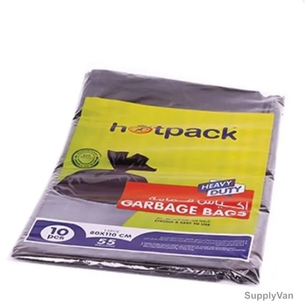 Hotpack Heavy Duty Garbage Bag, GH80110, 55 Gallon, L, 80 x 110CM, Black, 10 Pcs/Pack — image 1