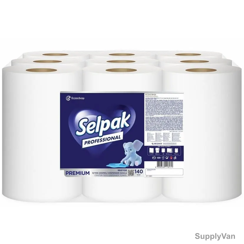 Selpak Professional Premium Center Feed Dispenser Towel, 1 Ply, 140 Mtrs Length, White, 9 Pcs/Pack