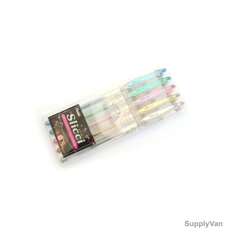 Pentel Slicci Gel Roller Pen Set, PE-BG208M-05, 0.8MM Tip, Assorted Colors, 5 Pcs/Set