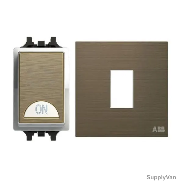 ABB Electrical Switch With LED and Rocker Switch Frame, AMD10920-AG+AMD5120-AG, Millenium, 1 Gang, 1 Way, 20A, Antique Gold — image 1
