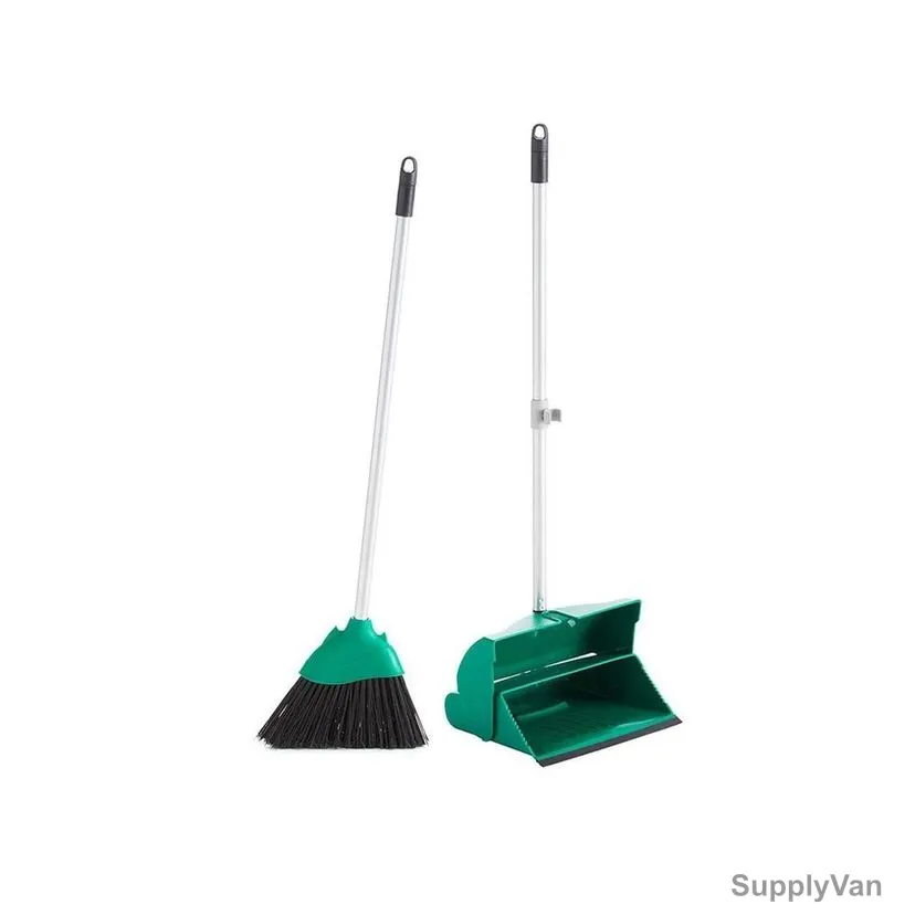 Akc Foldable Long Handle Broom and Dustpan Set, DP28G, Plastic, Green