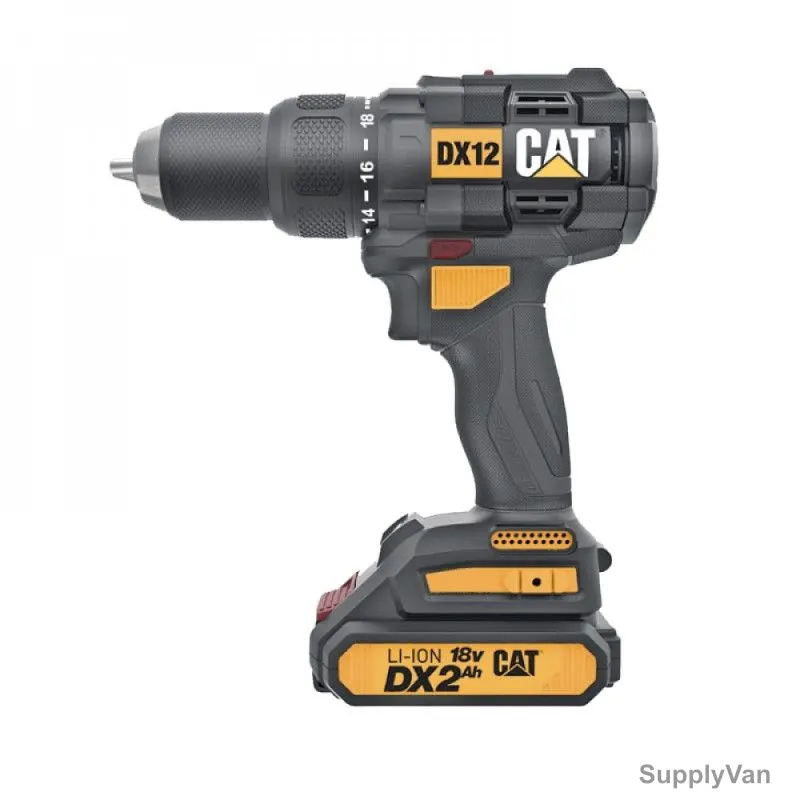 Caterpillar Cordless Brushless Motor Hammer Drill, DX12, 18V, 2Ah, 13MM Chuck Size