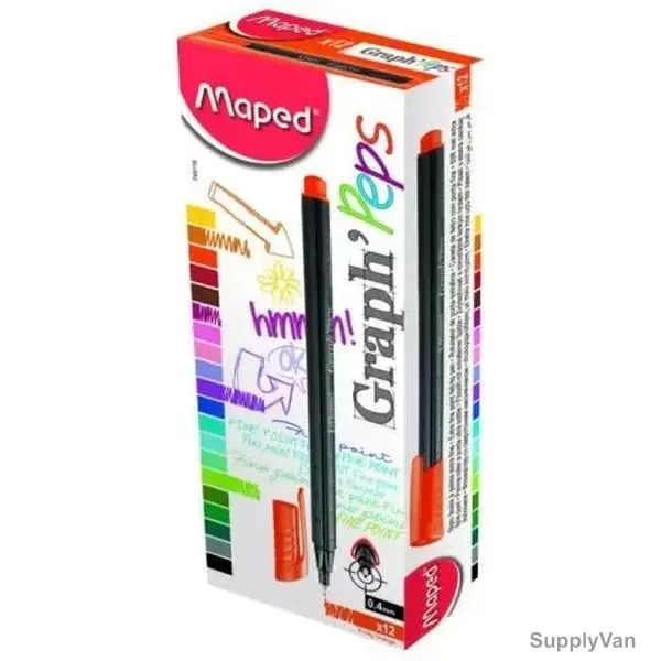 Maped Fineliner Pen, MD-749116, GraphPeps, 0.4MM Tip, Orange Fruity, 12 Pcs/Pack