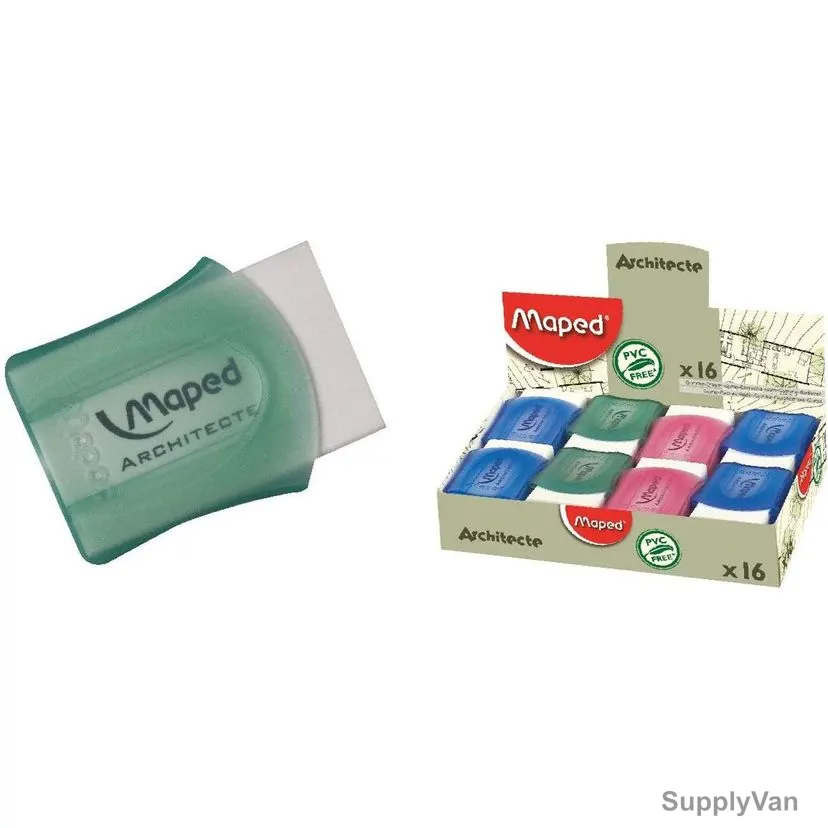Maped Architect Eraser, MD-511010, Blue/Pink/Green, 16 Pcs/Set