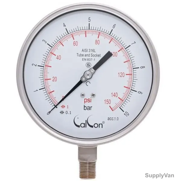 Calcon Pressure Gauge, CC20A, 160MM, 1/2 Inch, NPT, 0-10 Bar