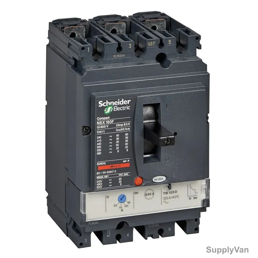 Schneider Electric Molded Case Circuit Breaker, LV430311, Compact NSX160B, 415VAC, 25kA, 3 Pole, 125A
