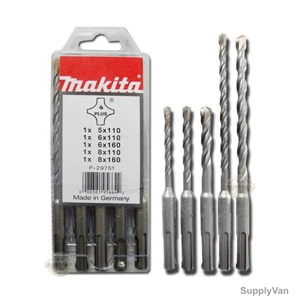 Makita SDS-Plus Hammer Drill Bit Set, P-29751, 5 Pcs/Set