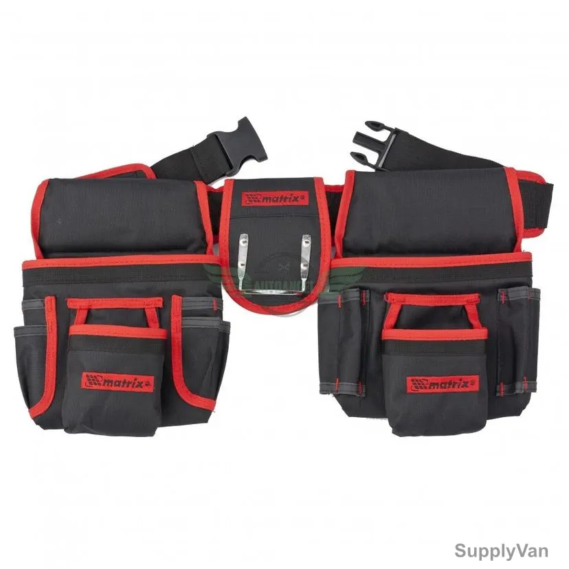 Mtx Double Belt Hand Tool Bag, 902409, Polyester, 20 Pocket, Black/Red