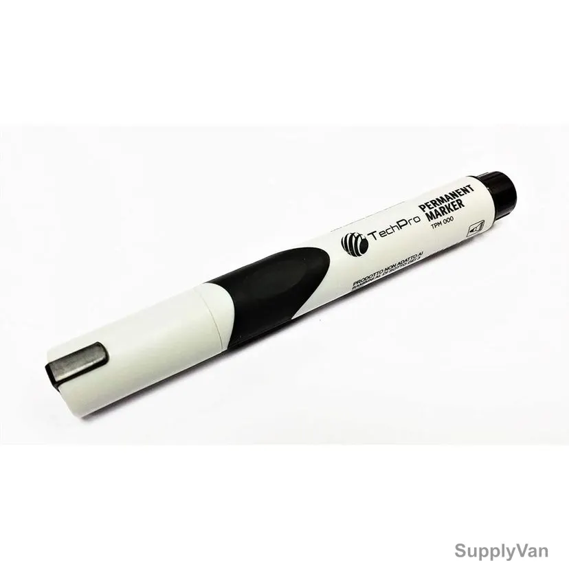 Techpro Permanent Marker, TPM002, Chisel Tip, Black