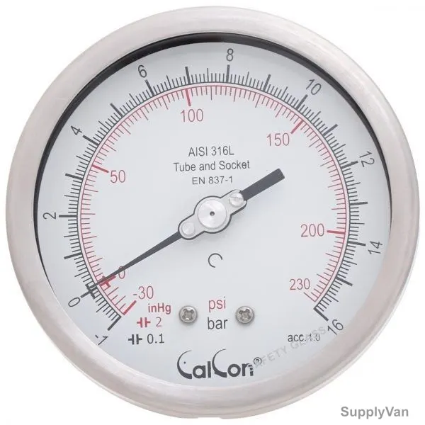 Calcon Pressure Gauge, CC18D, 100MM, 1/2 Inch, NPT, -1-16 Bar