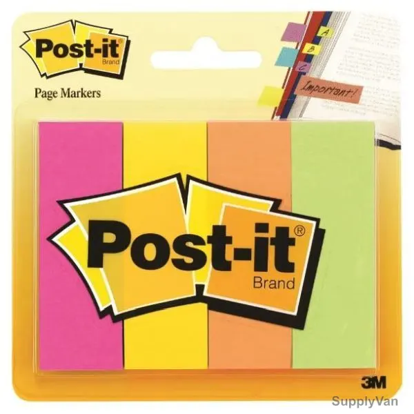 Post-It Page Marker, 671-4AF, 50 Sheets, 1 Inch Width x 3 Inch Length, Assorted, 4 Pcs/Pack