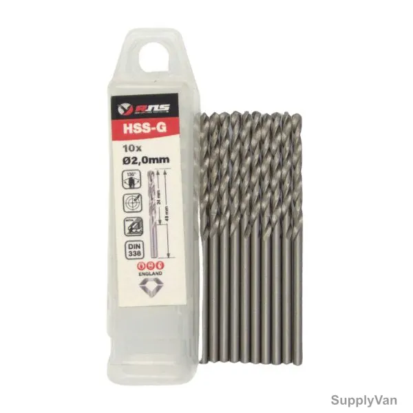 Rns HSS-G Twist Drill Bit, 4341, Eco, 2MM Dia, 10 Pcs/Pack — image 1
