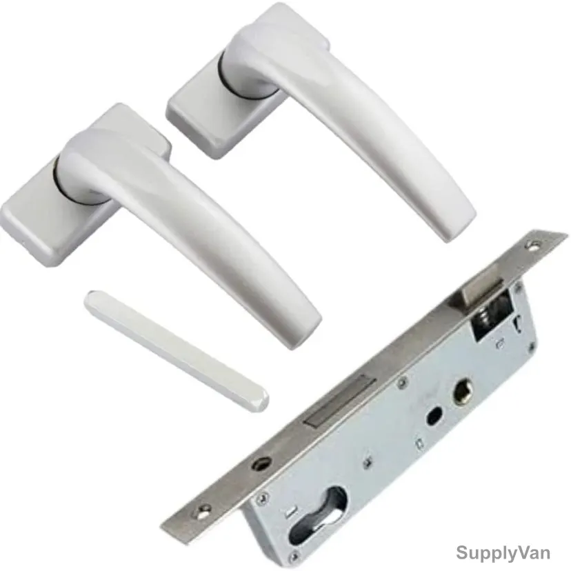 Robustline Door Lever Handle and Lockbody Set, 224, Aluminium, 20MM, White, 3 Pcs/Set