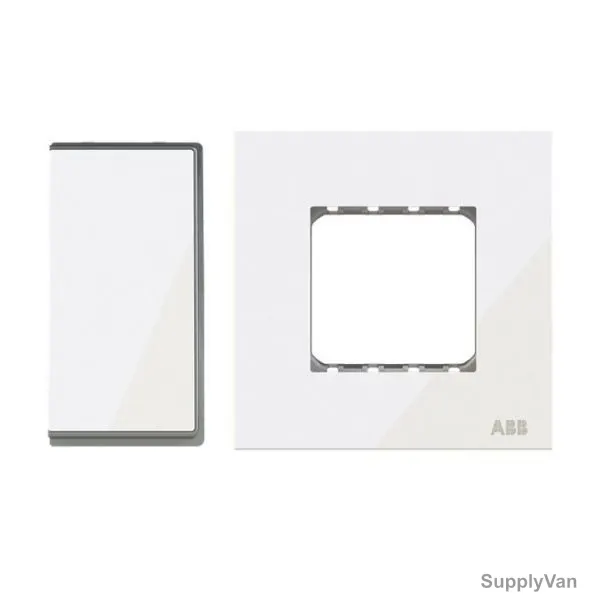 ABB Electrical Switch With Double Rocker Frame, AMD10222-WG+AMD5144-WG, Millenium, 2 Gang, 1 Way, 10A, White Glass — image 1