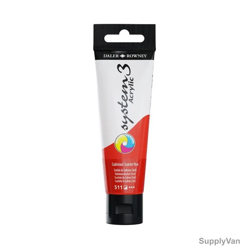 Daler Rowney System3 Acrylic Paint, 129059511, 59ml, 511 Cadmium Scarlet Hue — image 1