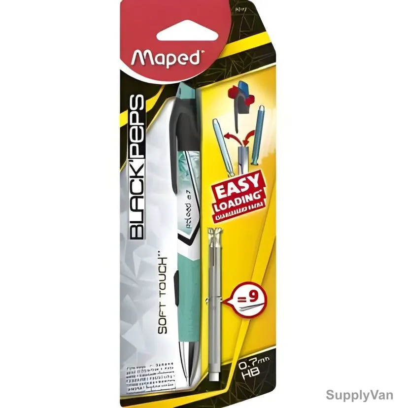 Maped Reload Mechanical Pencil With Lead, MD-560112, Black'Peps, 0.7MM Tip Size, Green, 2 Pcs/Set