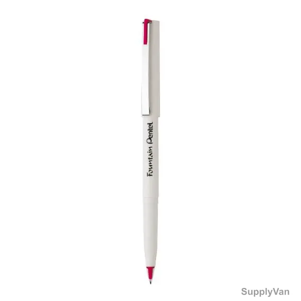 Pentel Stylo White Barrel Fountain Pen, PE-JM20W-B, 0.5MM Tip, Red, 12 Pcs/Pack