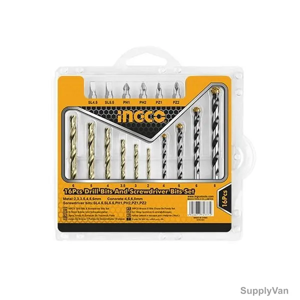 Ingco Drill and Screwdriver Bit Set, AKSDB9165, 16 Pcs/Set