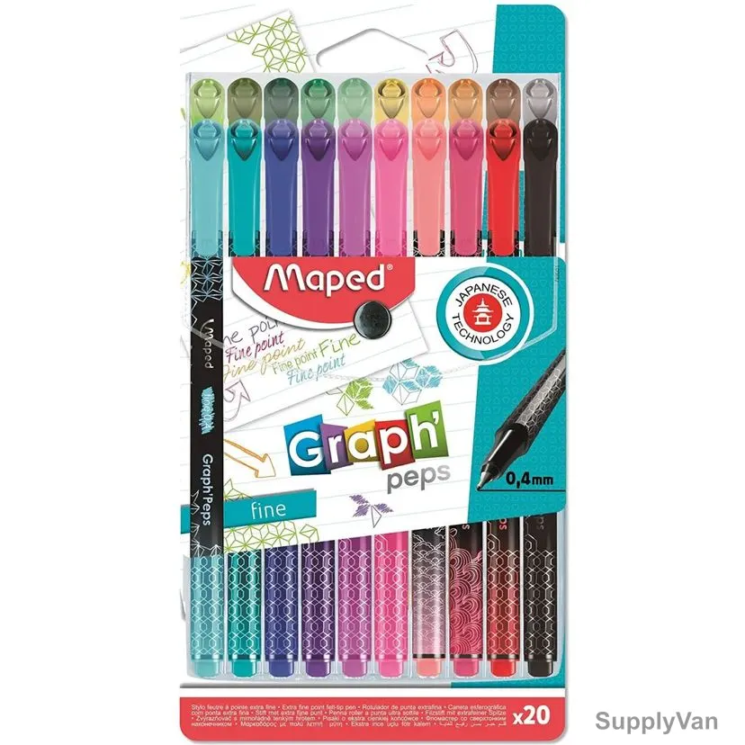 Maped Fineliner Pen, MD-749051, GraphPeps Deco, 0.4MM Tip, Assorted Colors, 20 Pcs/Set