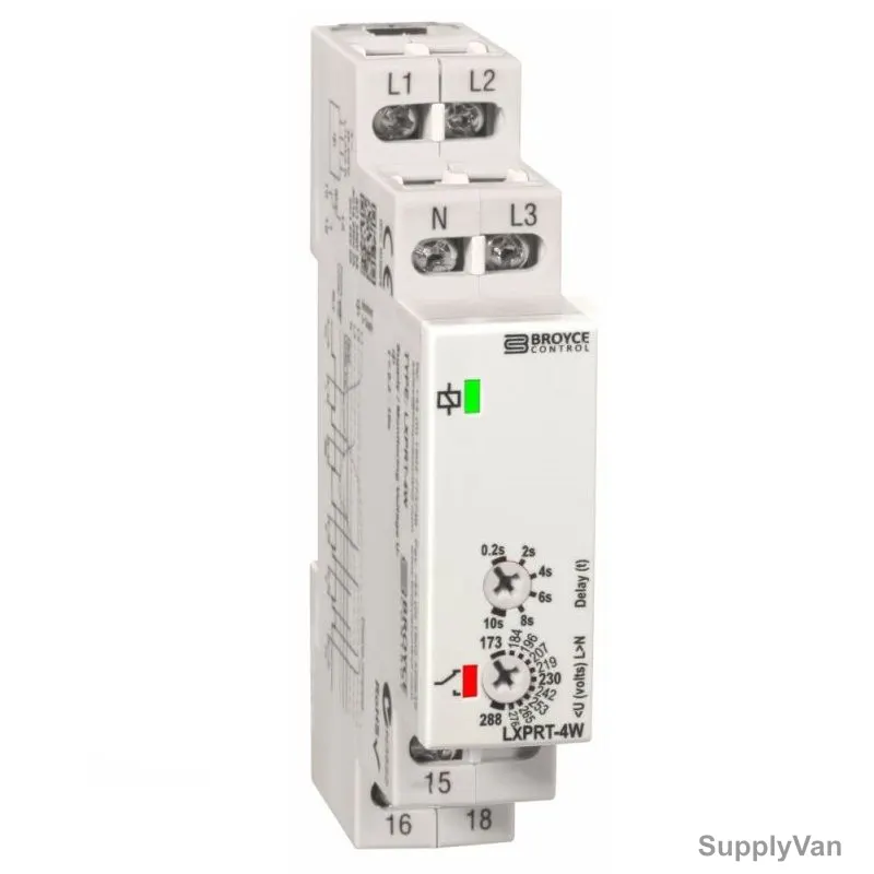 Broyce Control Voltage Monitoring Relay, LXPRT-4W, 230V-400V, 3 Phase, 8A