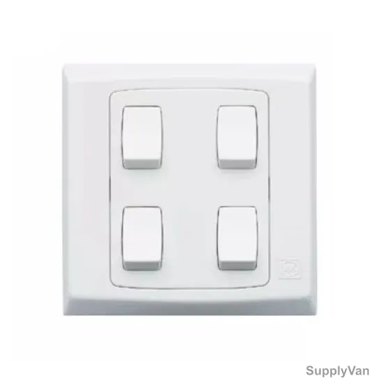 Mk Single Pole Electrical Switch, S8874WHI, Slim Line Plus, Polycarbonate, 4 Gang, 2 Way, 10A, White
