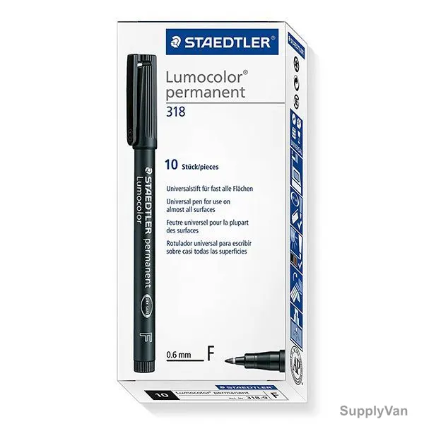 Staedtler Lumocolor OHP Permanent Marker, ST-318-09, 0.6MM Tip Size, Black, 10 Pcs/Pack