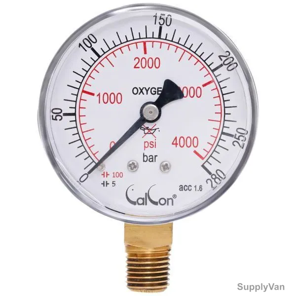 Calcon Actylene Pressure Gauge, CC151A, 63MM, 1/4 Inch, NPT, 0-4000 Psi
