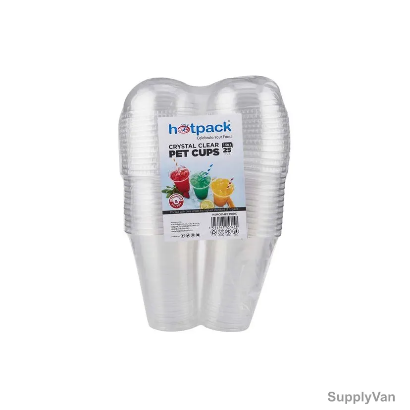 Hotpack Disposable Cup With Dome Lid, HSMCG14PET91DC, PET, 14 Oz, Crystal Clear, 25 Pcs/Pack