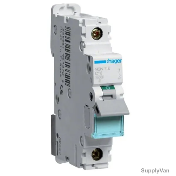 Hager Miniature Circuit Breaker, NCN116N, C Curve, 1P, 16A, 440V