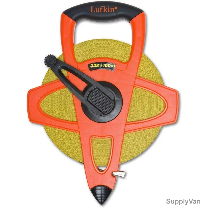 Lufkin Fibreglass Long Tape Measure, FM100CME, SAE/Metric, 100 Mtrs x 13MM — image 1