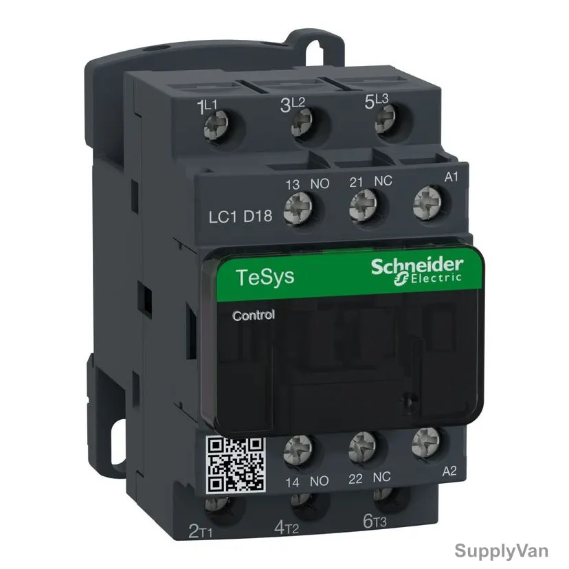 Schneider Electric Contactor, LC1D18M7, TeSys D, 3 Pole, AC-3, 440V, 220VAC Coil, 18A, 3NO