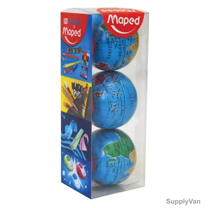 Maped Globe Shaped Pencil Sharpener, MDP-VP-007, Plastic/Metal, Blue, 3 Pcs/Pack