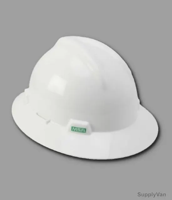 MSA Safety Helmet, Full Brim, VGuard, Polypropylene, White