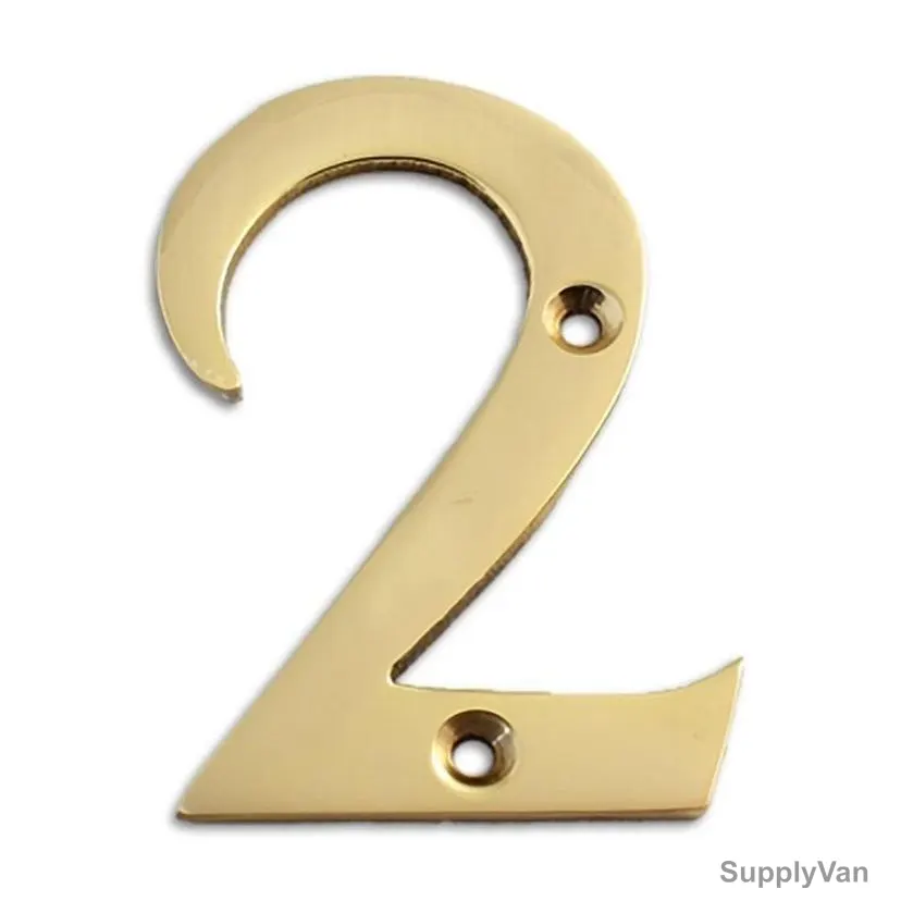 Brass Plated House Door Number "2", KT-1753, 2 Inch, Aluminium, Gold