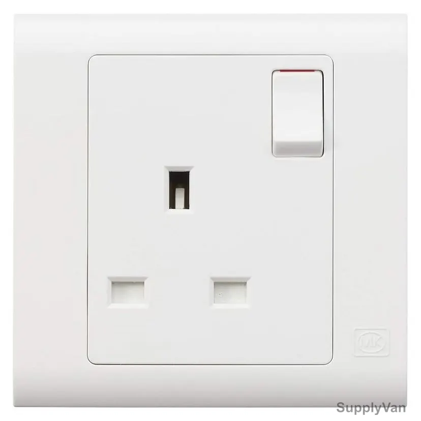 Mk Single Pole Switch Socket, MV2757WHI, Essential, Polycarbonate, 1 Gang, 13A, White