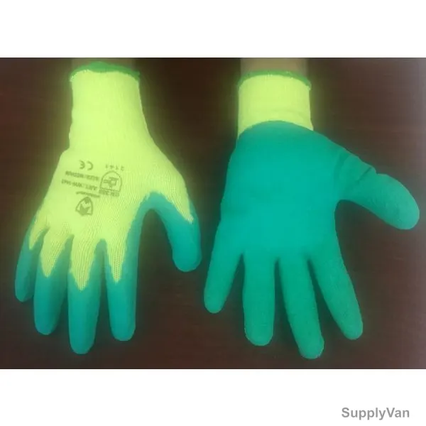 V-Armour Latex Coated Gloves, VS-1442, M, Green and Yellow, PK12