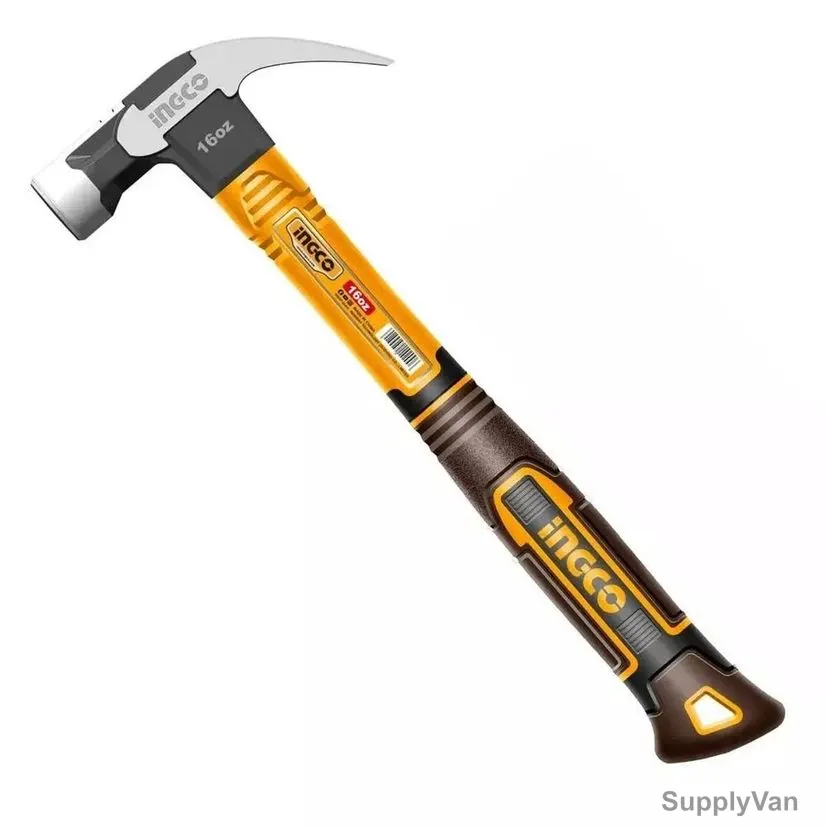 Ingco Claw Hammer With Fiberglass Handle, HCH81016, Carbon Steel, 16 Oz Head Weight — image 1