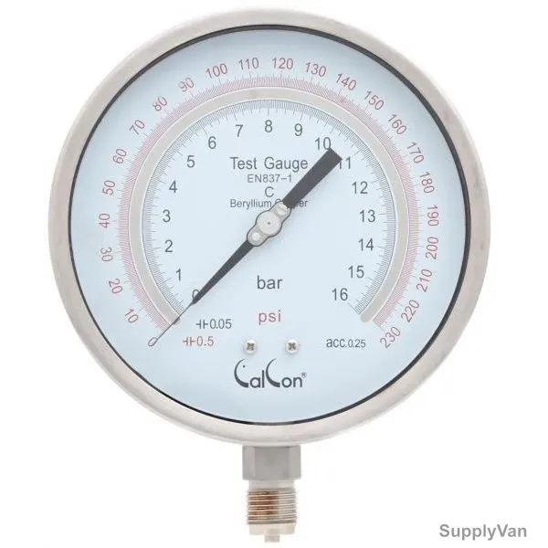 Calcon Test Pressure Gauge, CC18TA, 160MM, 1/2 Inch, NPT, 0-16 Bar