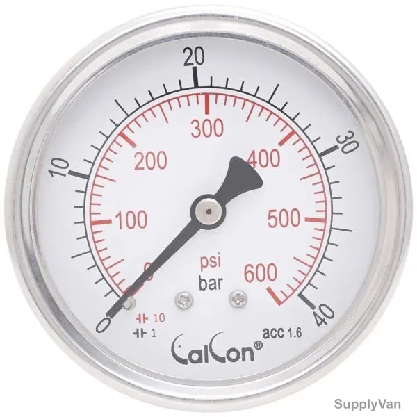 Calcon Pressure Gauge, CC10D, 63MM, 1/4 Inch, NPT, 0-40 Bar