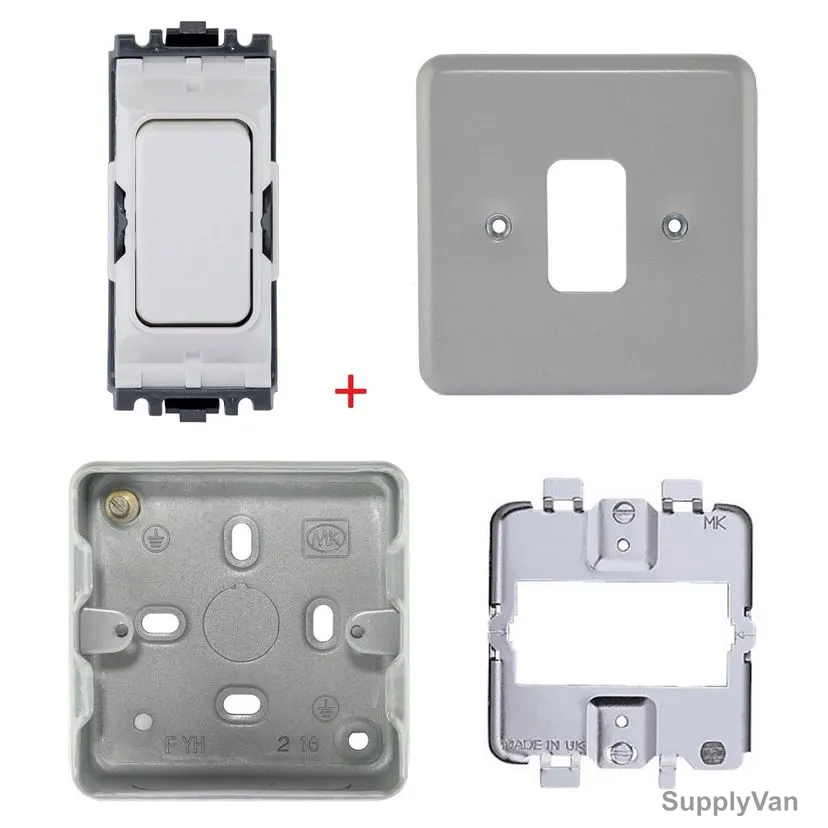 Mk Single Pole Intermediate Grid Switch, K4893WHI-Set, Metalclad Plus, IPX4, 1 Gang, 20A, White, 4 Pcs/Set