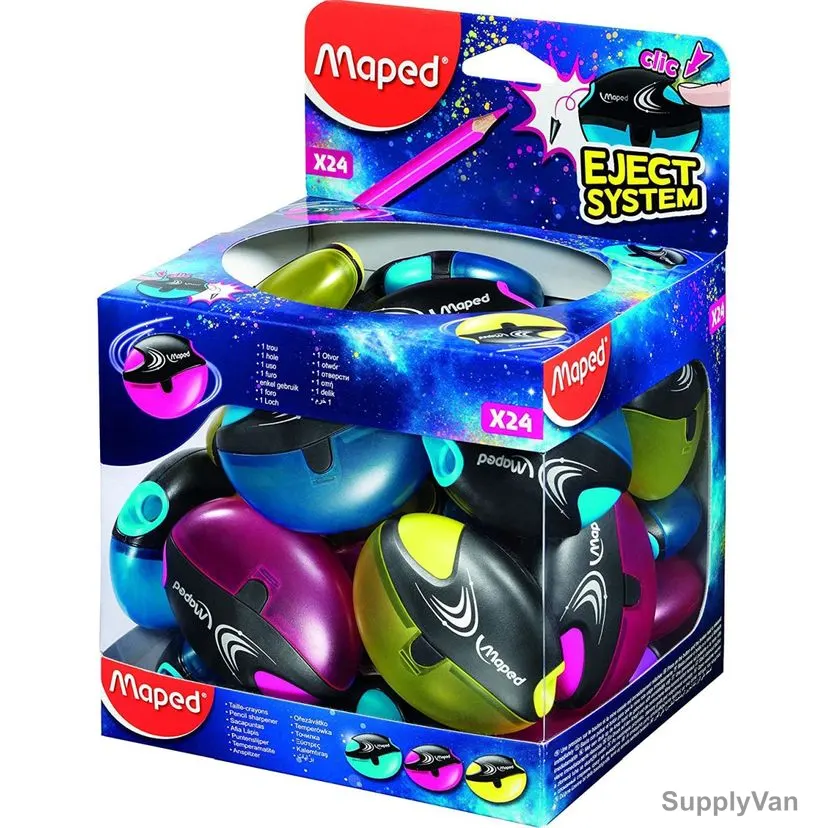 Maped Galactic Pencil Sharpener, MD-503700, 1 Hole, Blue/Purple/Green, 24 Pcs/Set