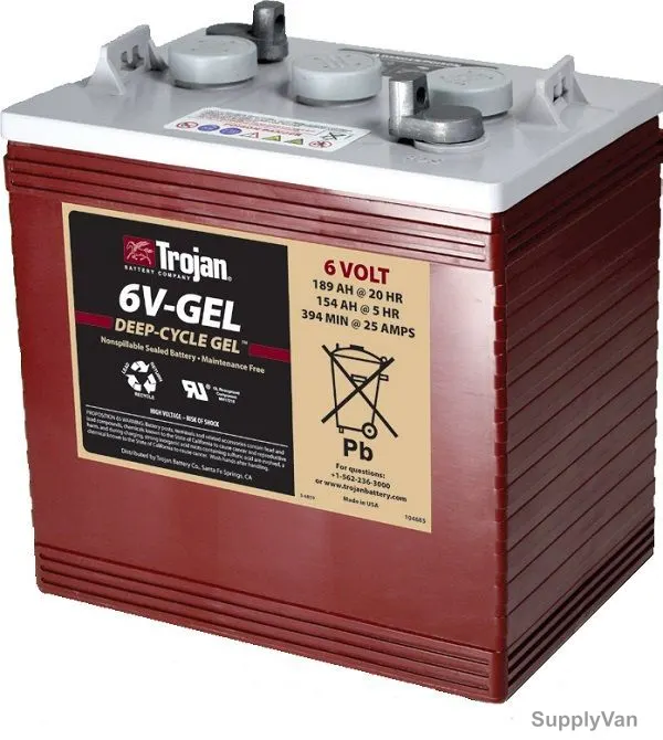 Trojan Sealed Gel Battery, 6V-GEL, 6V, 189Ah/20Hr
