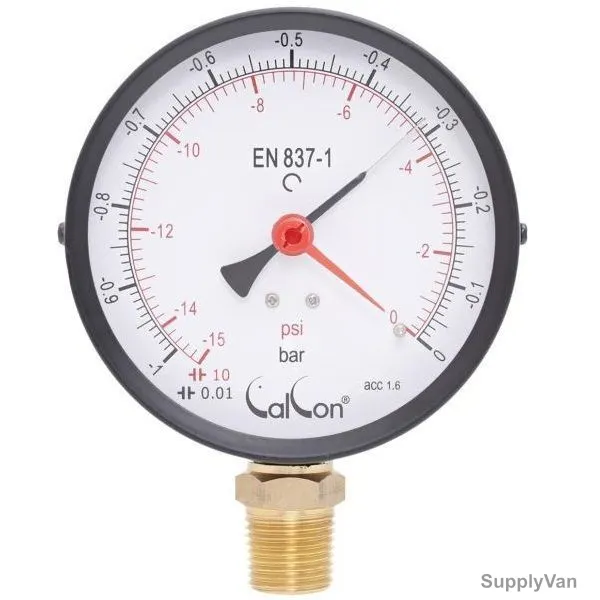 Calcon Pressure Gauge, CC2A, 100MM, 1/2 Inch, NPT, -1-0 Bar