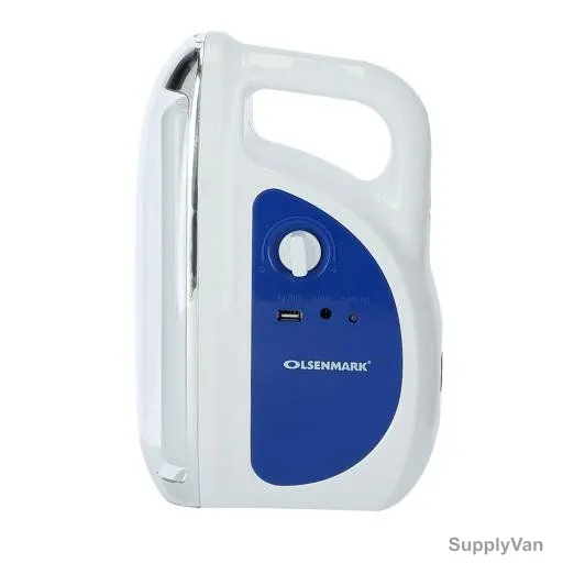 Olsenmark Rechargeable Emergency Lantern With Solar Panel, OME2770, 12VDC, White/Blue